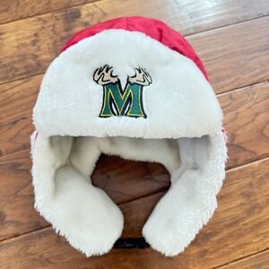 VTG Red Trapper Hat with White Sherpa Trim and Embroidered M Logo Winter Warm